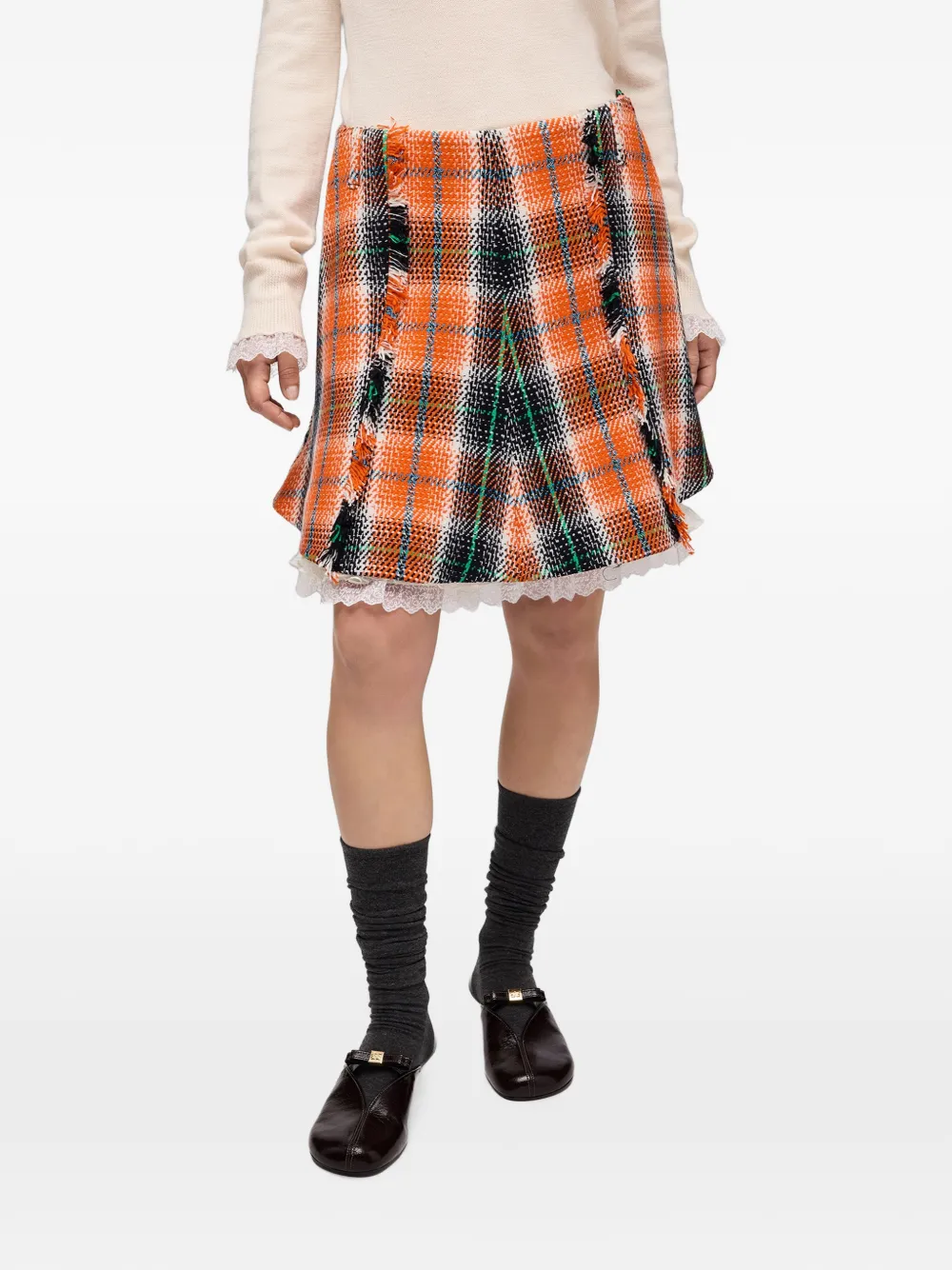 GANNI Geruite wollen rok Oranje