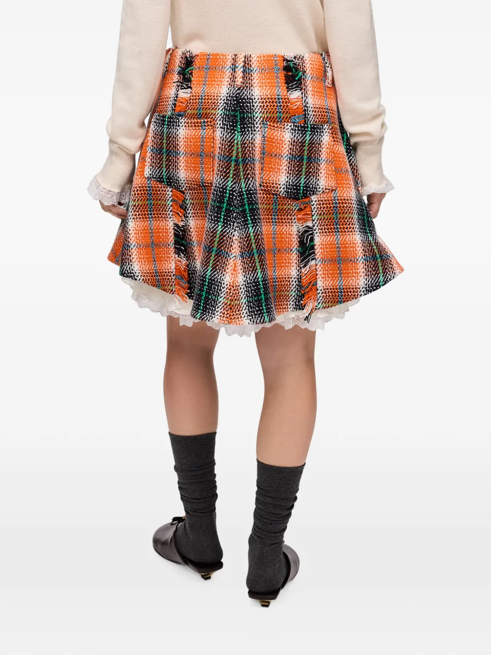 GANNI Geruite wollen rok Oranje