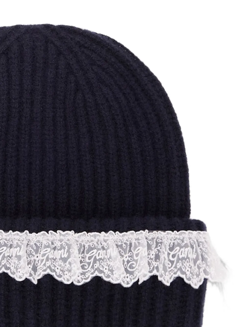 GANNI Geribbelde muts met kanten afwerking Blauw