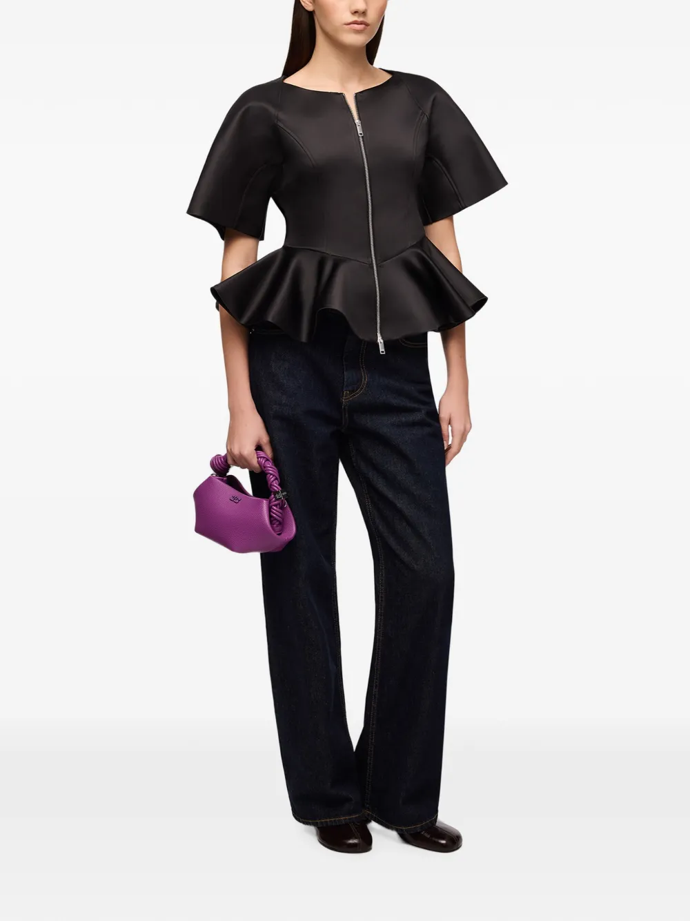 GANNI Blouse van zwart satijn