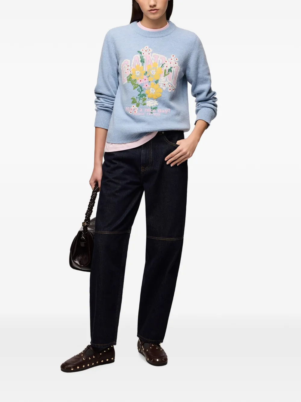 GANNI jumper with flowers Blauw