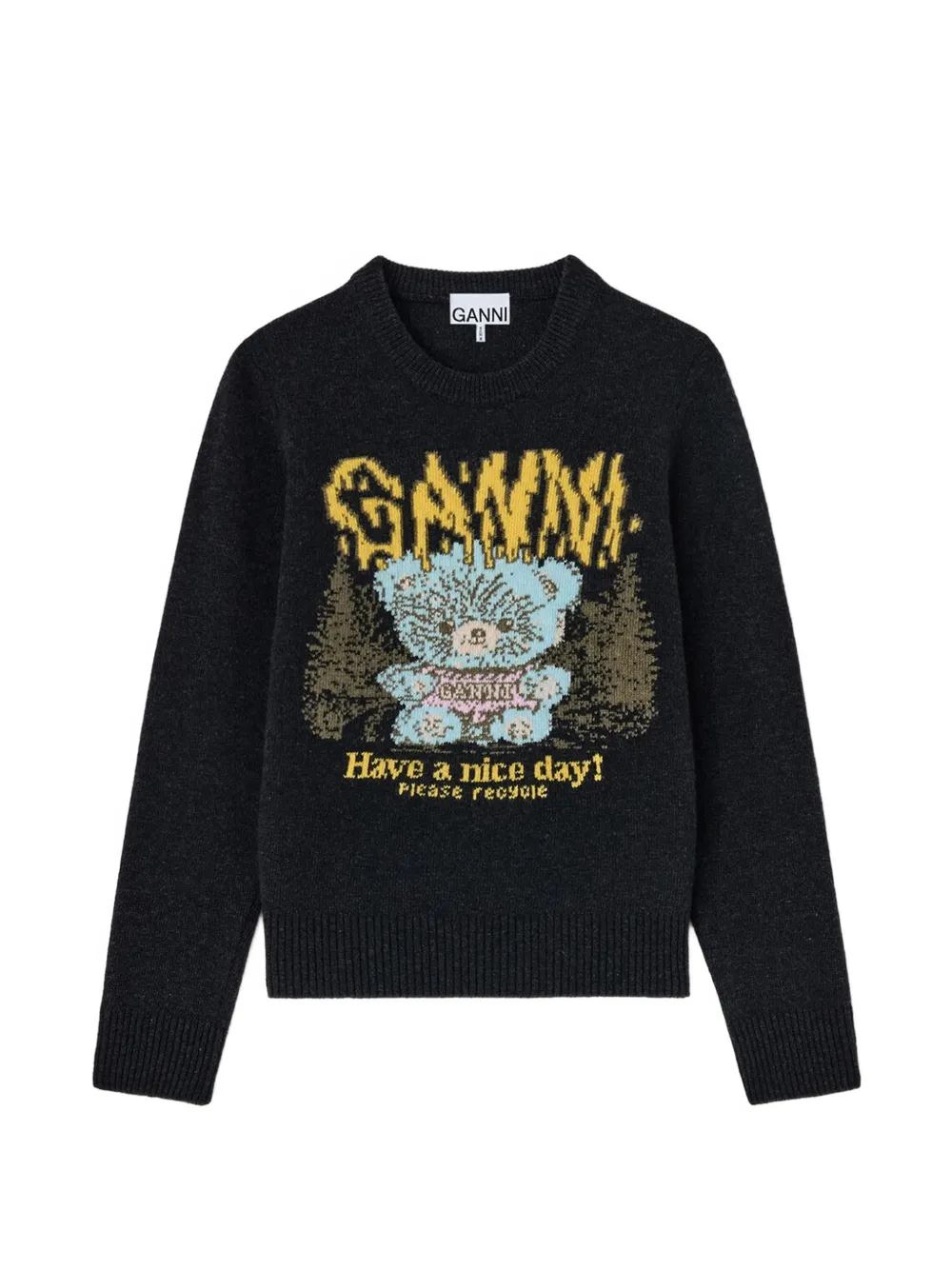GANNI Trui met forest Teddy Zwart