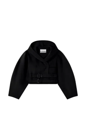 GANNI Black Bonded Cotton Short Trench Jacket | Black | FARFETCH