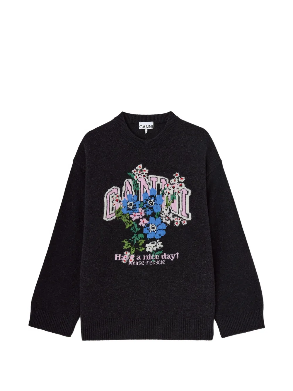 GANNI Maglione oversize a fiori - Nero