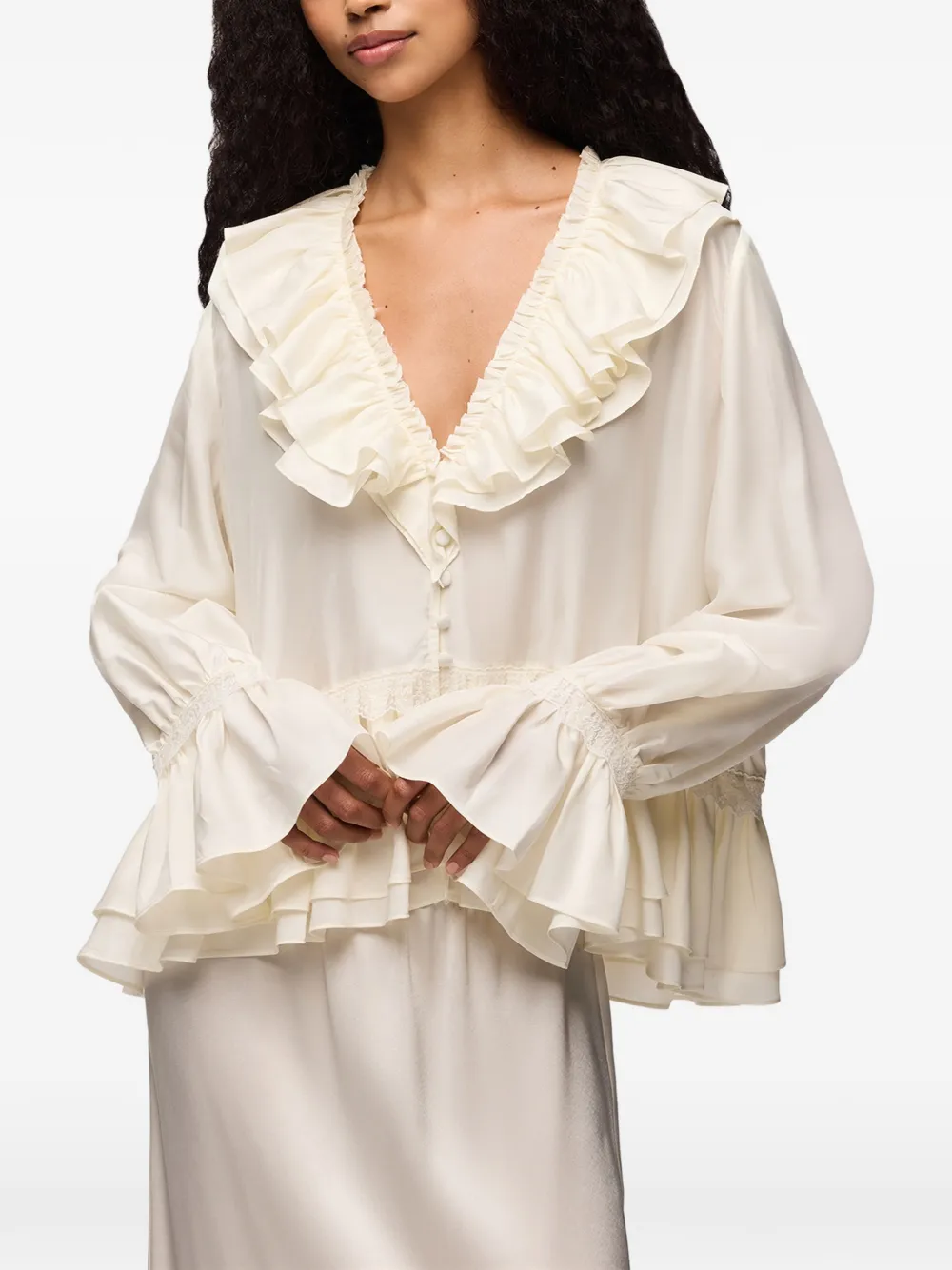 GANNI Blouse van viscose zijde Beige
