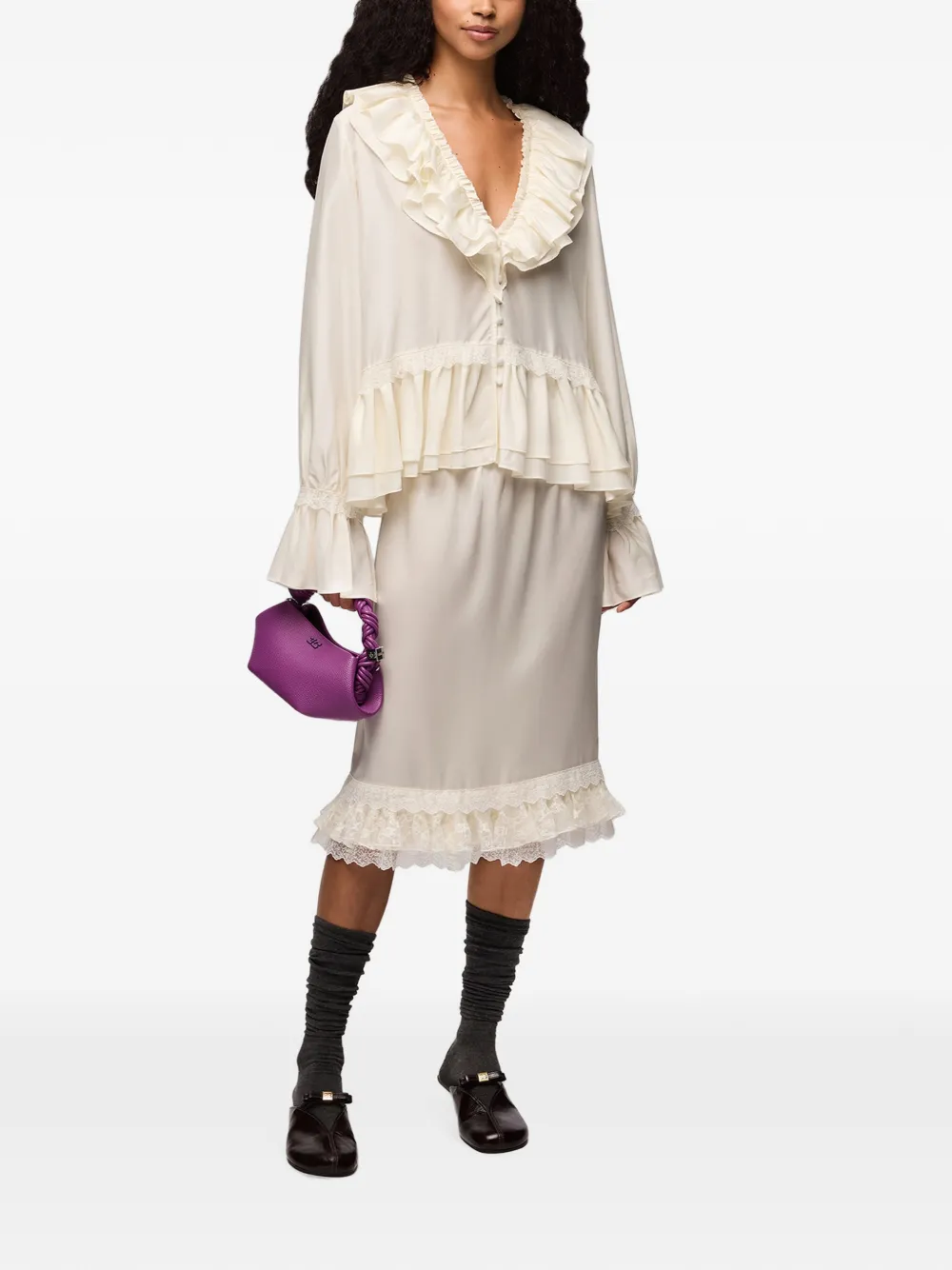 GANNI Blouse van viscose zijde Beige