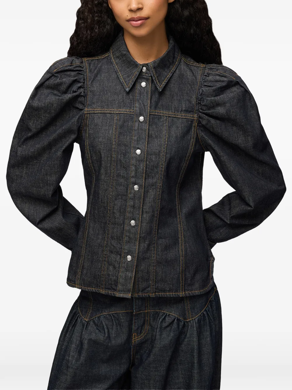 GANNI Denim blouse met textuur Blauw