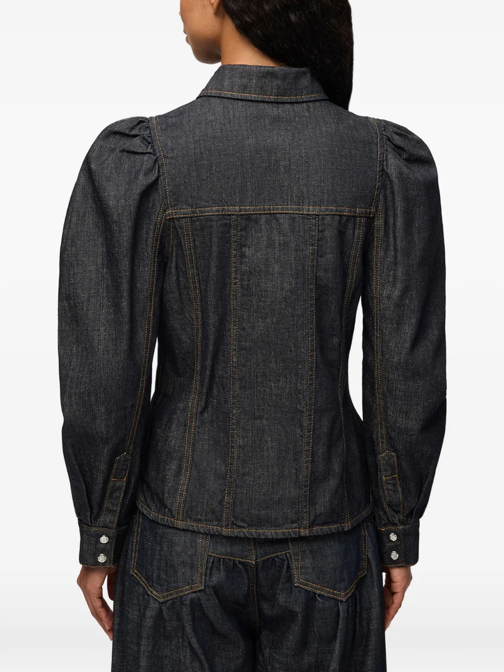GANNI Denim blouse met textuur Blauw