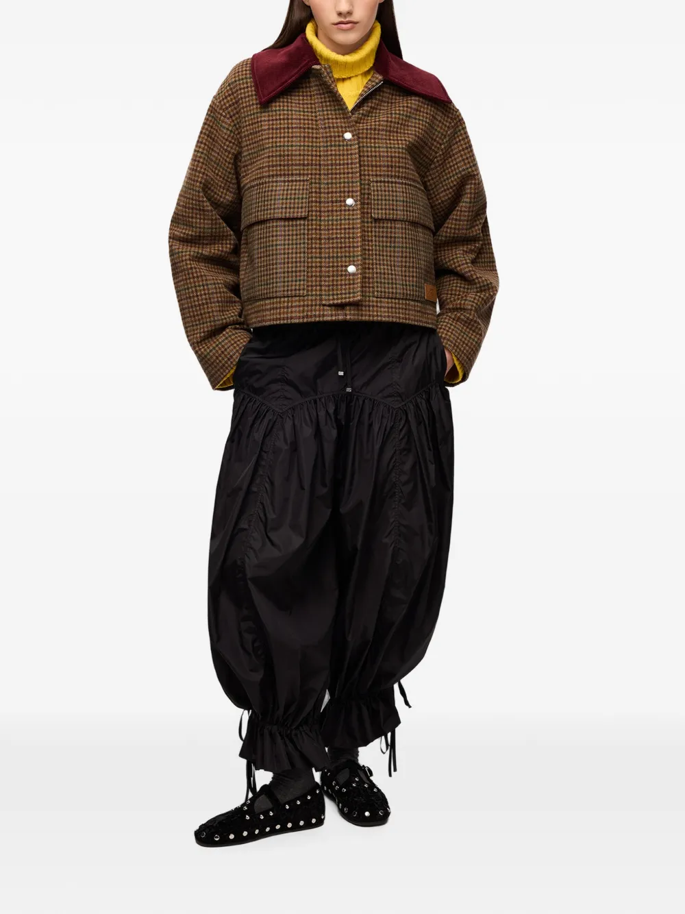 GANNI Jack van geruite twill Bruin