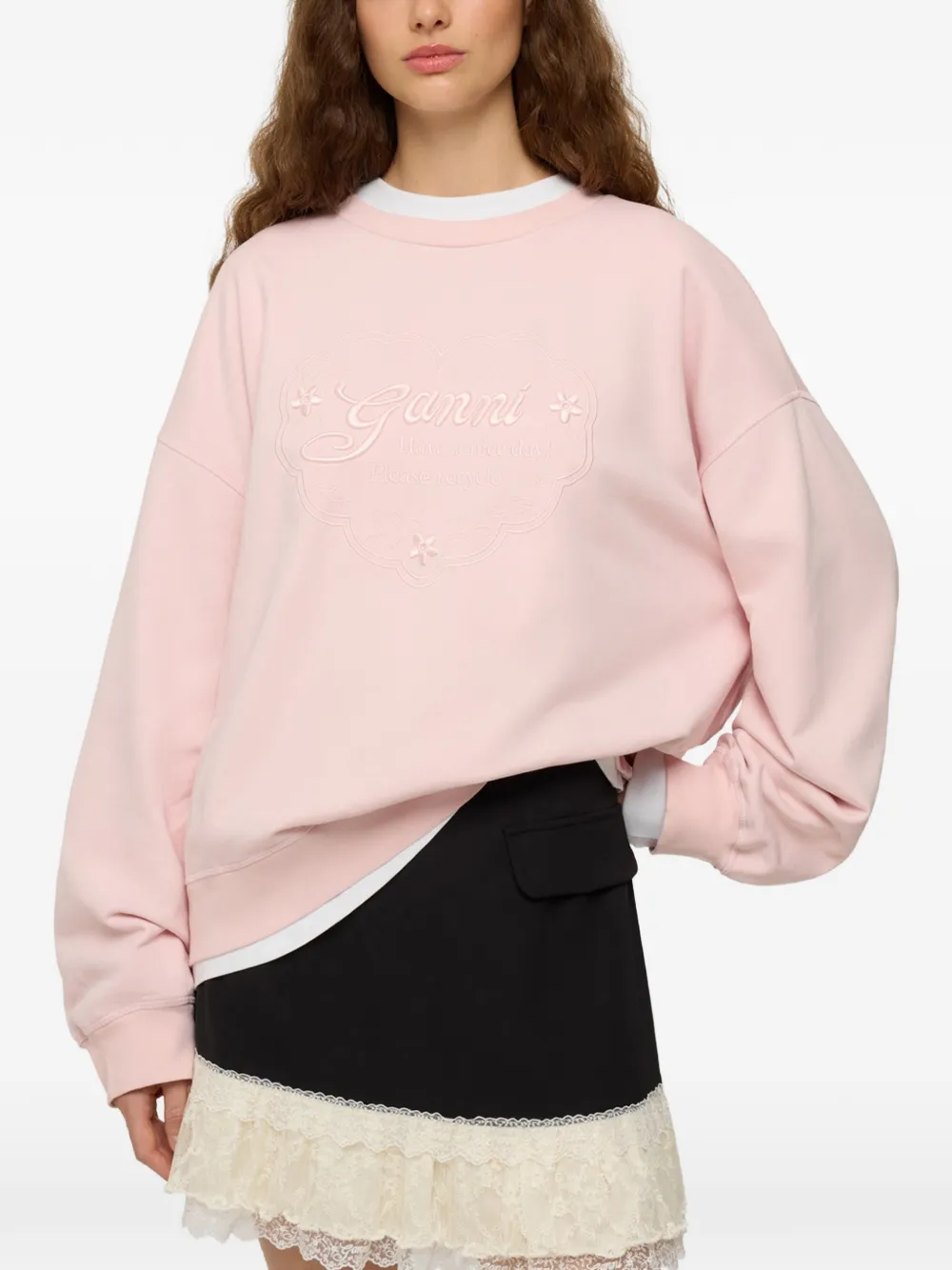 GANNI Sweater met geborduurd logo Roze