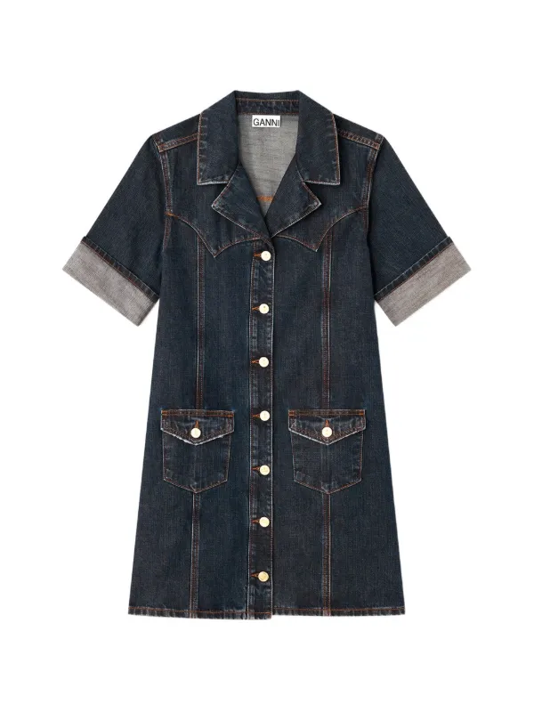 GANNI Mini Dress In Textured Denim | Blue