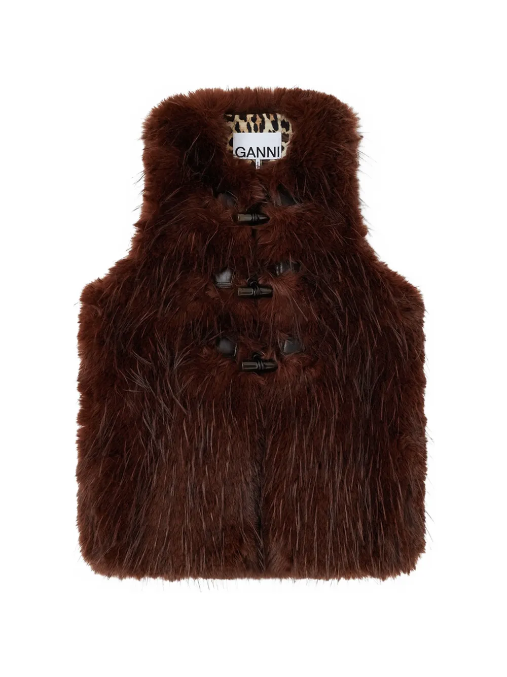 GANNI toggle-fastening faux-fur vest - Brown