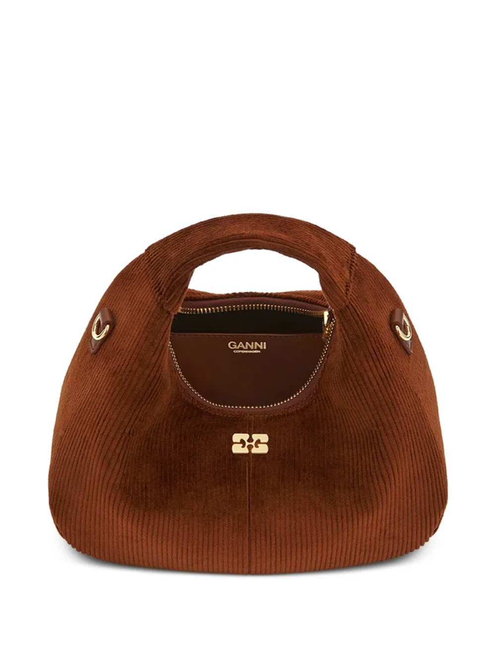 GANNI Ribfluwelen mini-tas Bruin