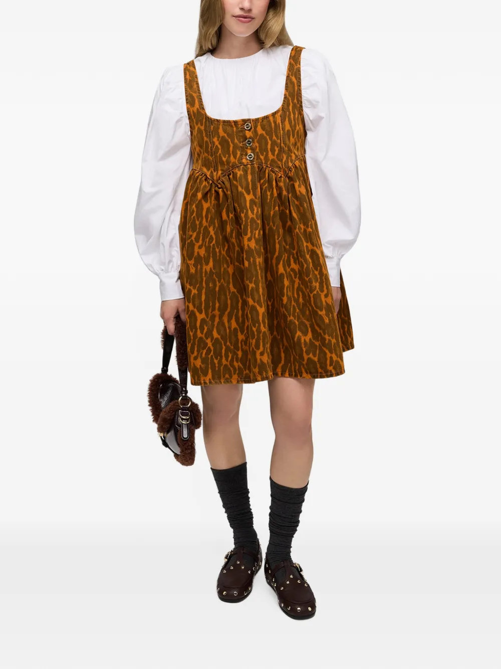 GANNI Denim jurk met luipaardprint Oranje