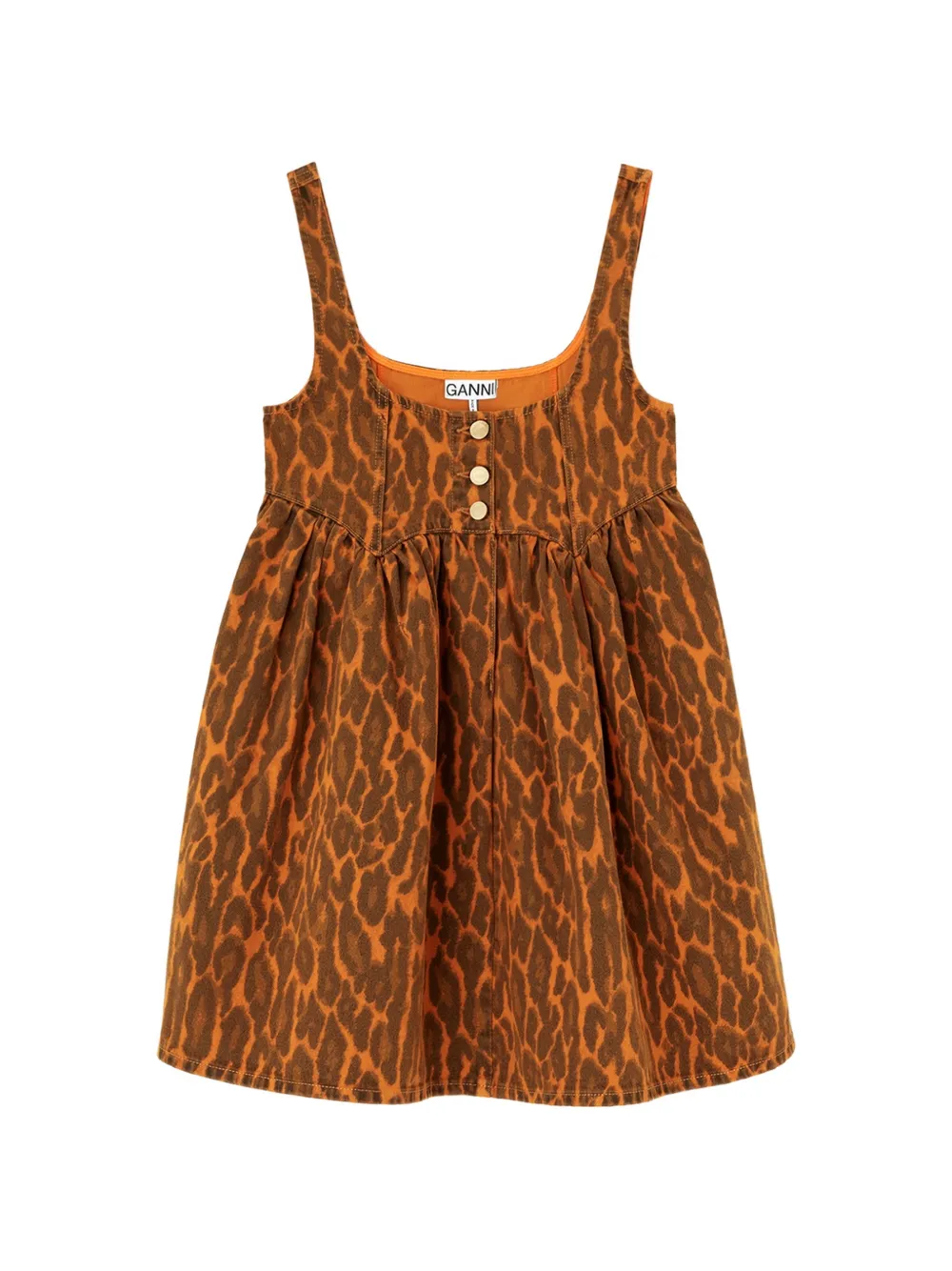 Ganni Leopard-print Denim Dress In Orange