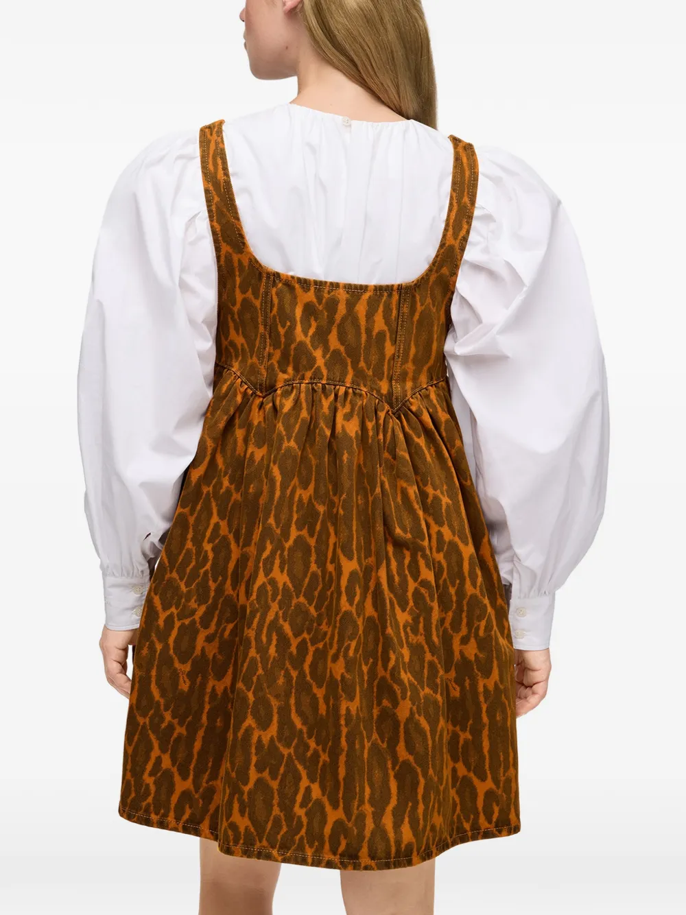 GANNI Denim jurk met luipaardprint Oranje