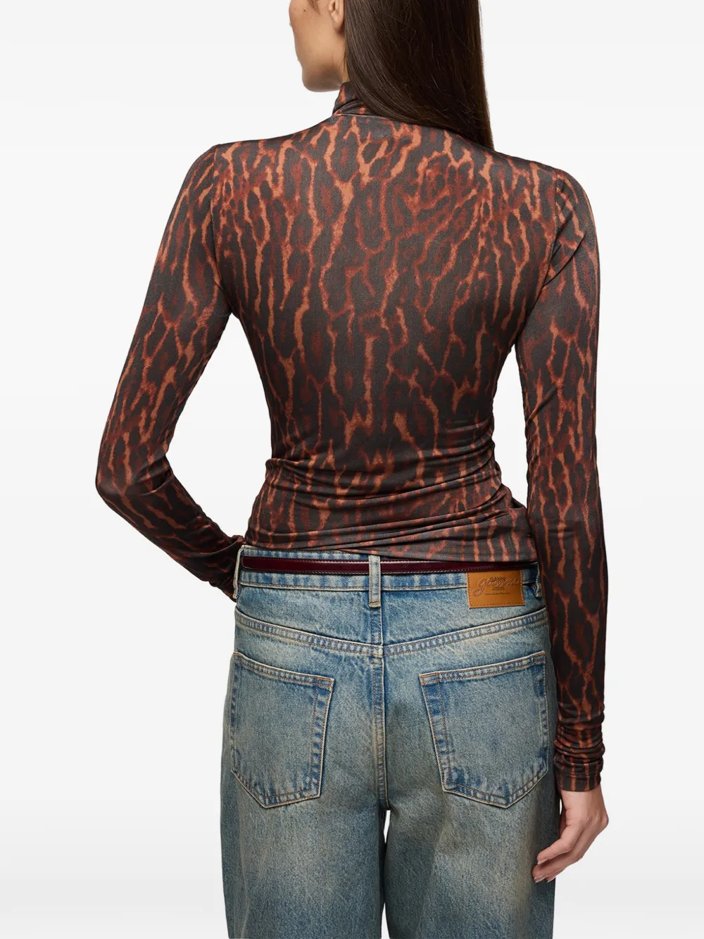 GANNI Jersey top met col en print Bruin