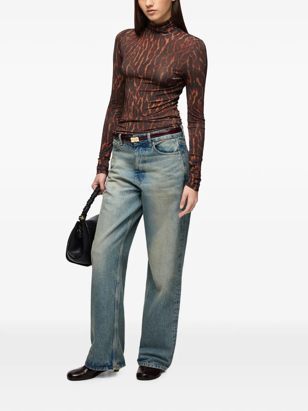 GANNI Jersey top met col en print Bruin
