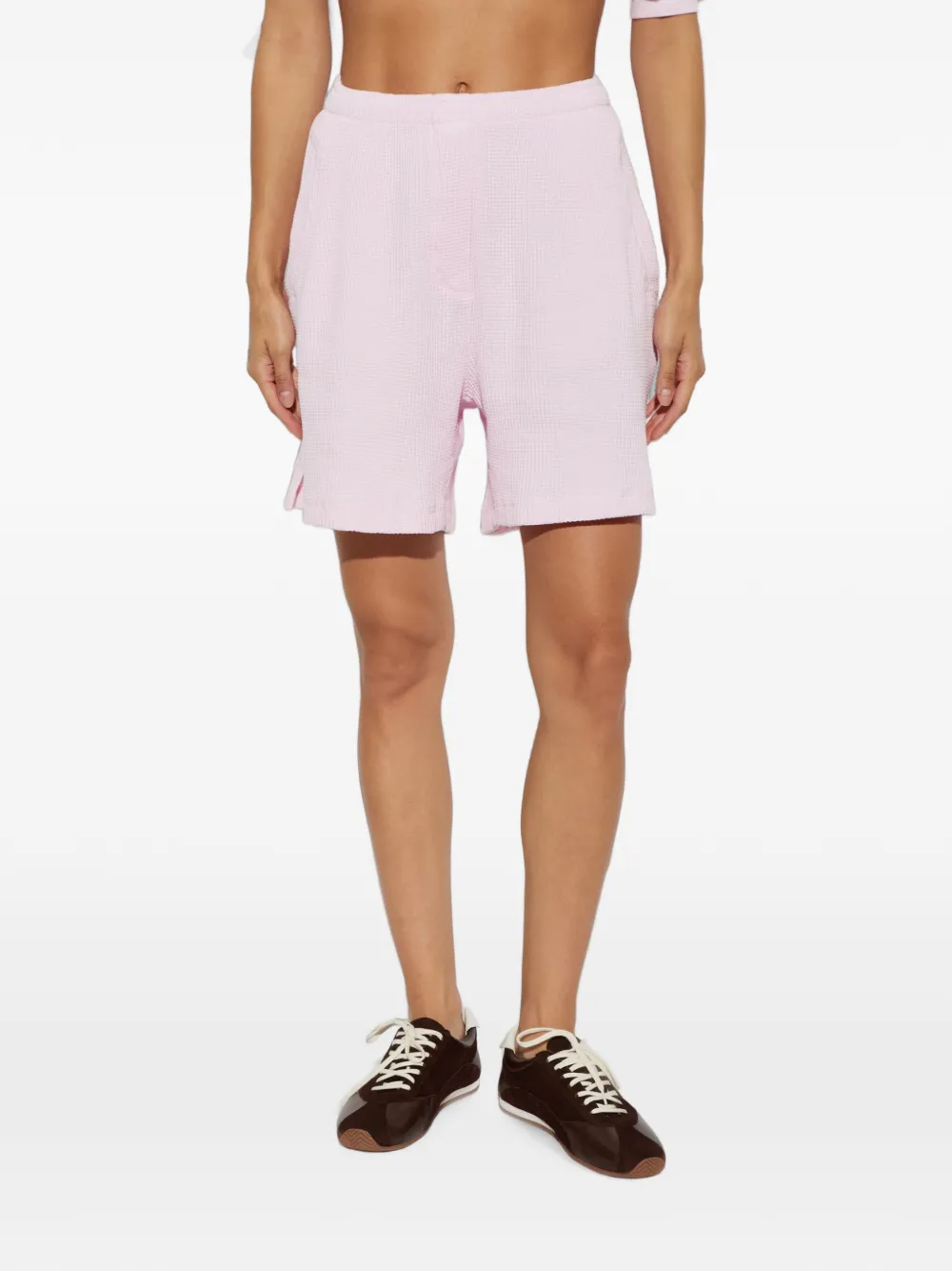 American Vintage Uscow wafelgebreide katoenen shorts Roze