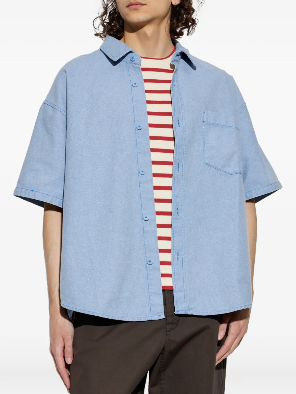 American Vintage Denim overhemd met korte mouwen Blauw