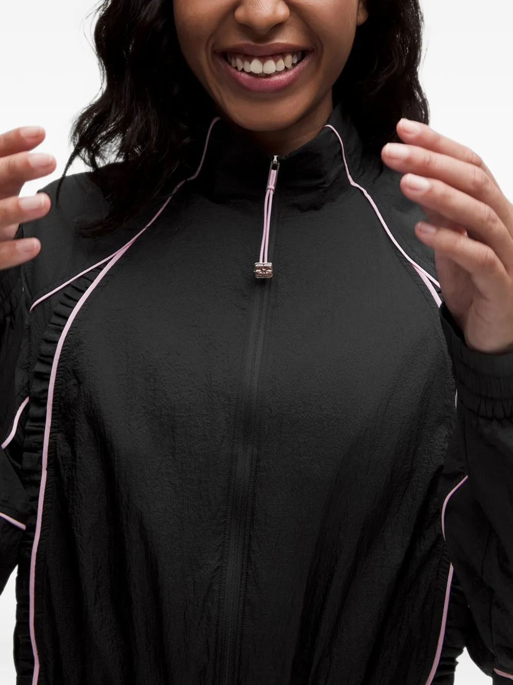 GANNI ruffled piped performance track jacket Zwart