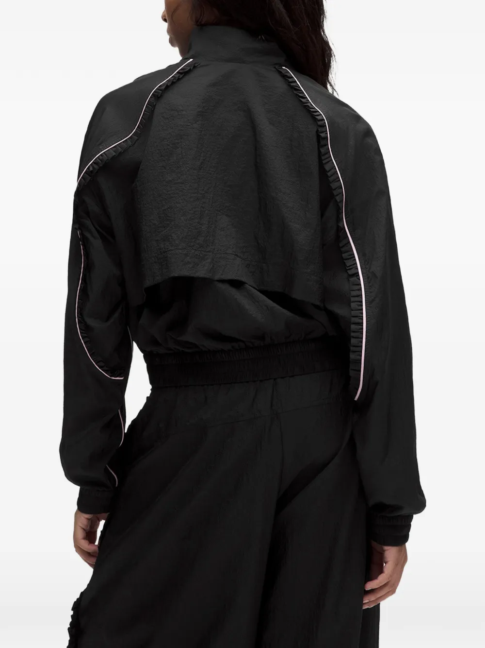 GANNI ruffled piped performance track jacket Zwart