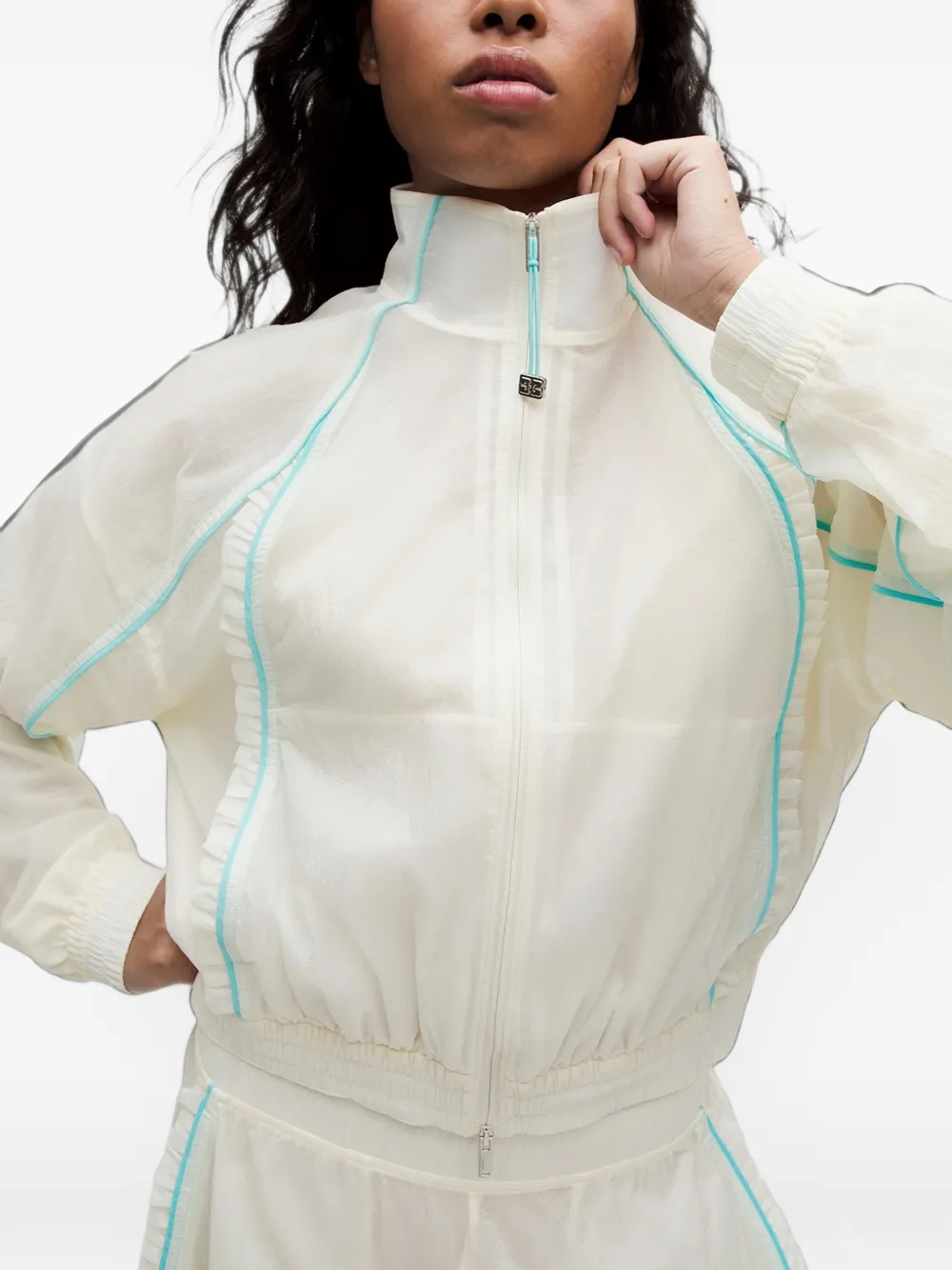 GANNI ruffle-trimmed performance jacket Beige