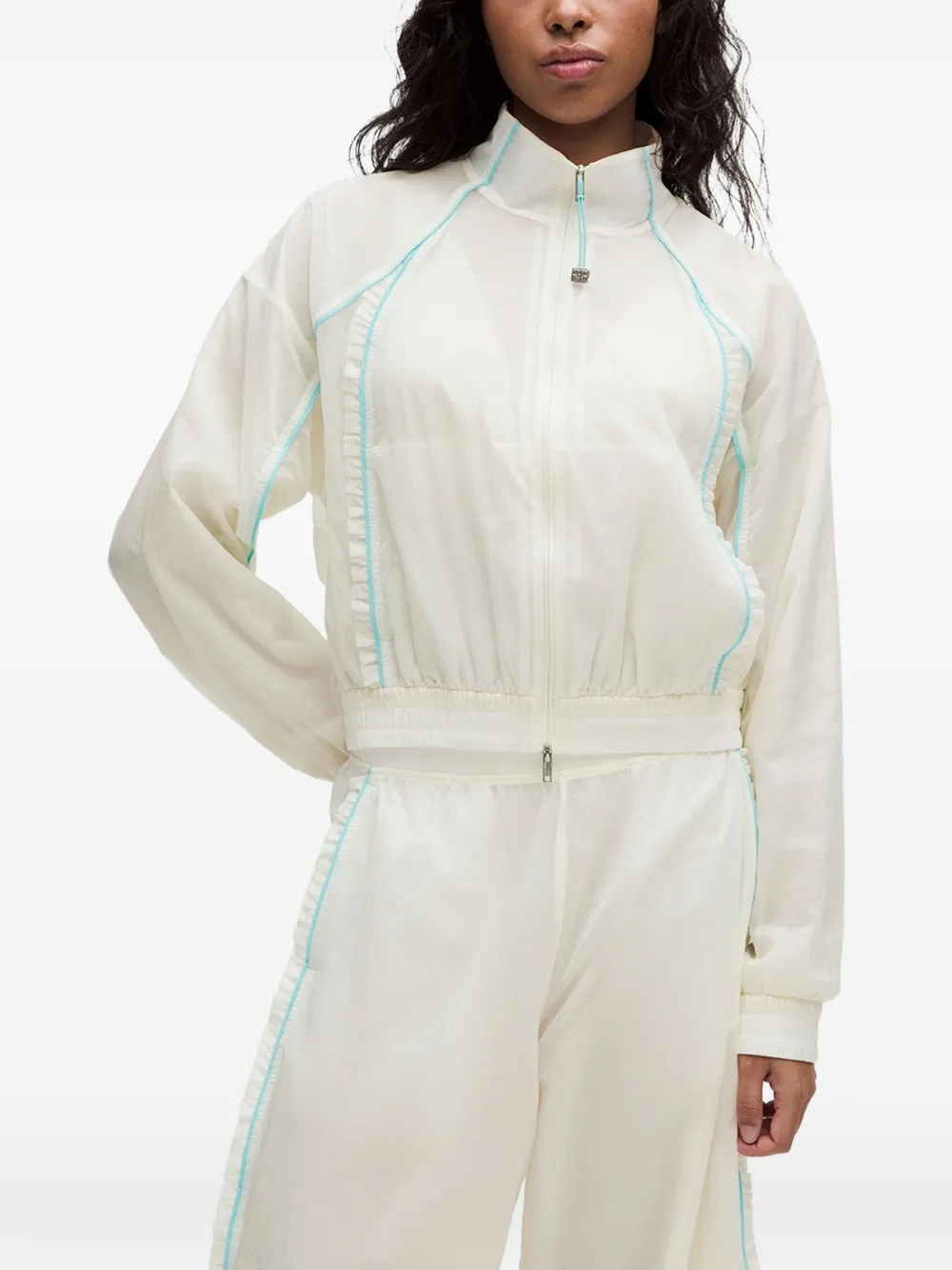 GANNI ruffle-trimmed performance jacket Beige