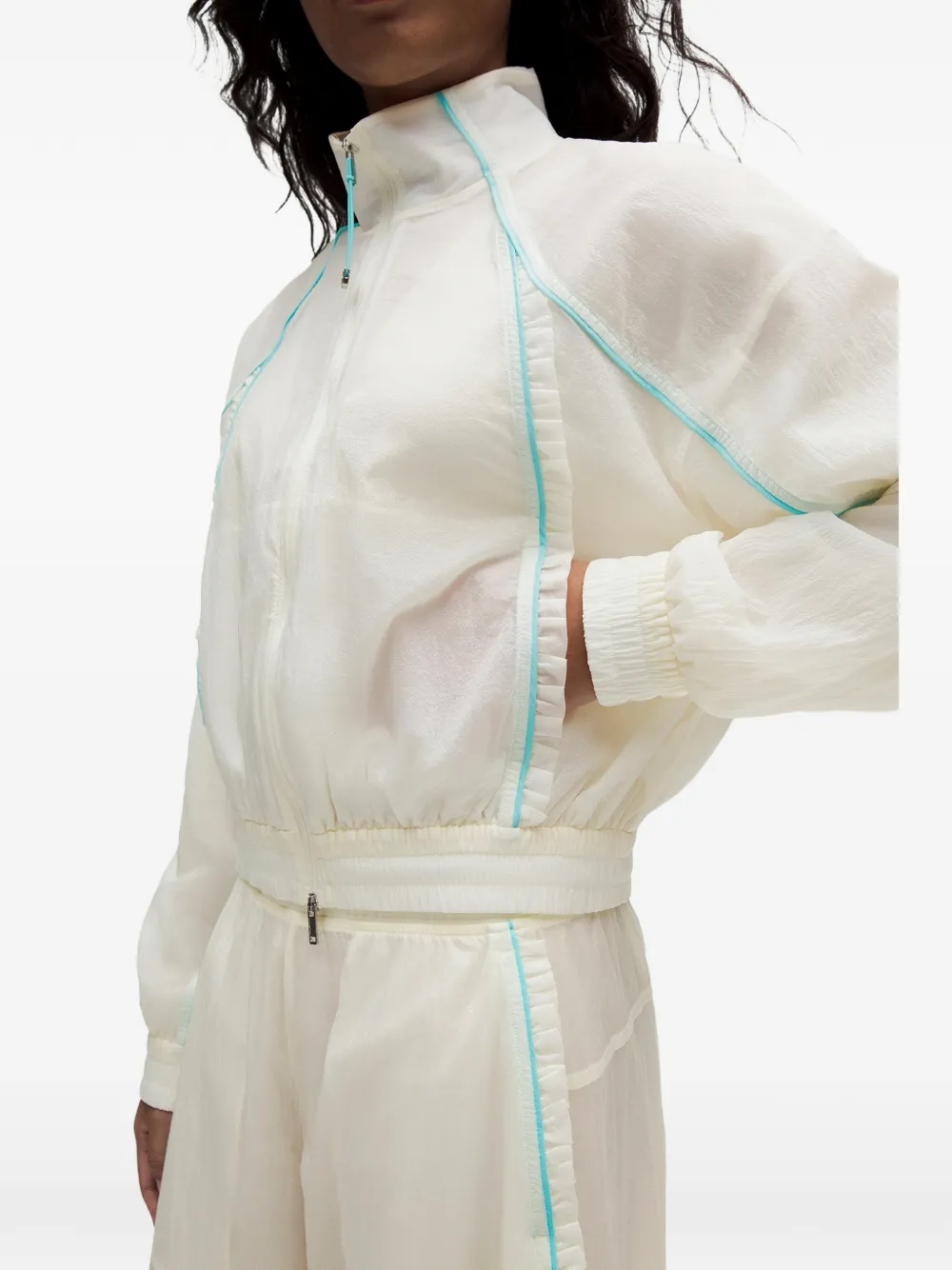 GANNI ruffle-trimmed performance jacket Beige