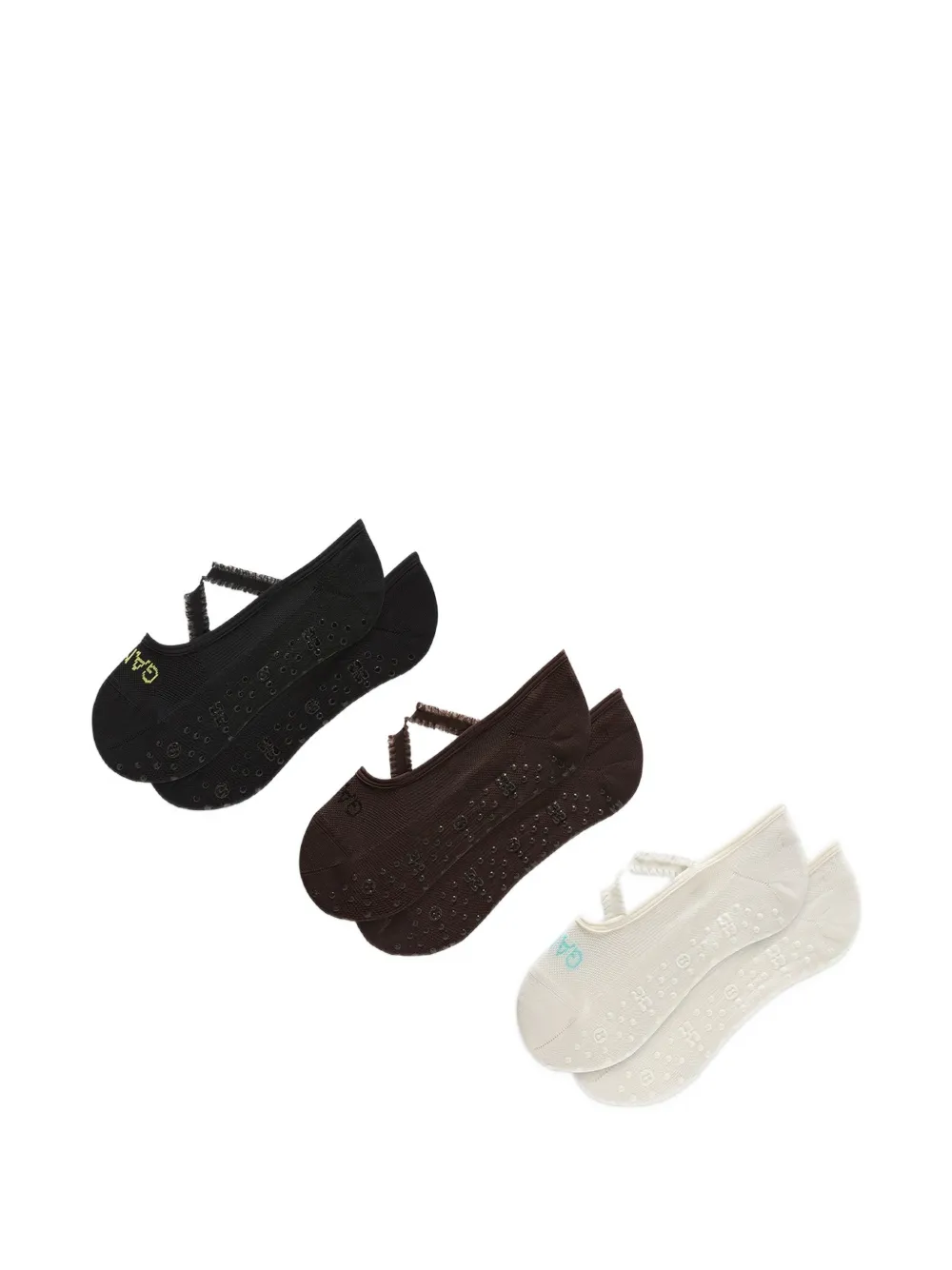 GANNI cross-strap grip-sole socks set of three Beige