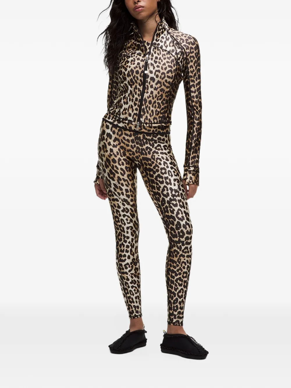 GANNI leopard-print performance trousers Beige