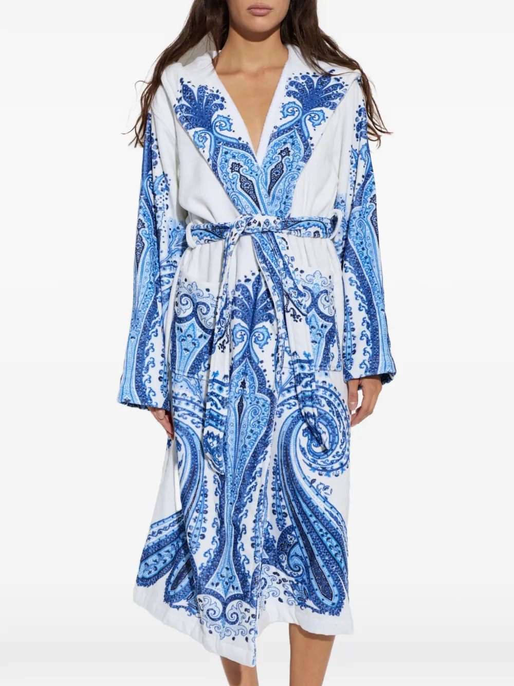 ETRO HOME Badjas met paisley-print en capuchon Wit