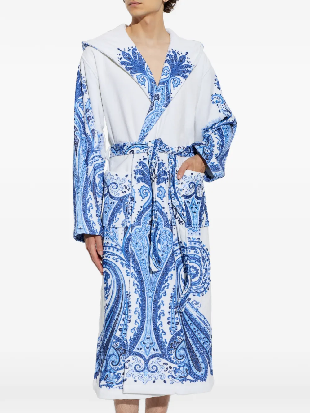 ETRO HOME Badjas met paisley-print en capuchon Wit
