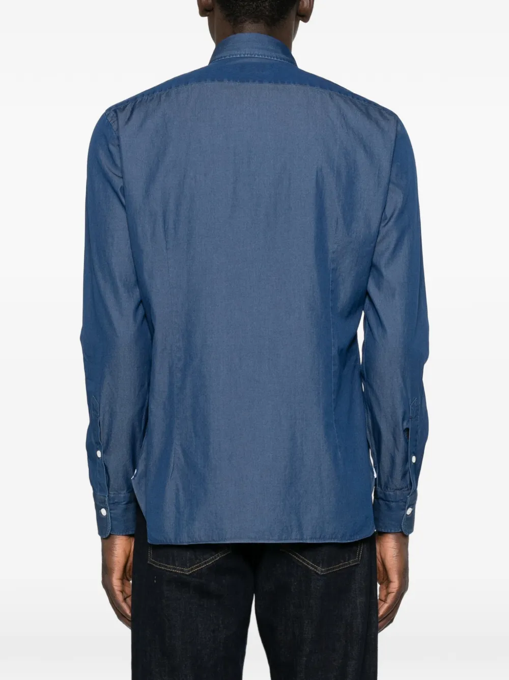 Barba Overhemd met uitgesneden kraag Blauw