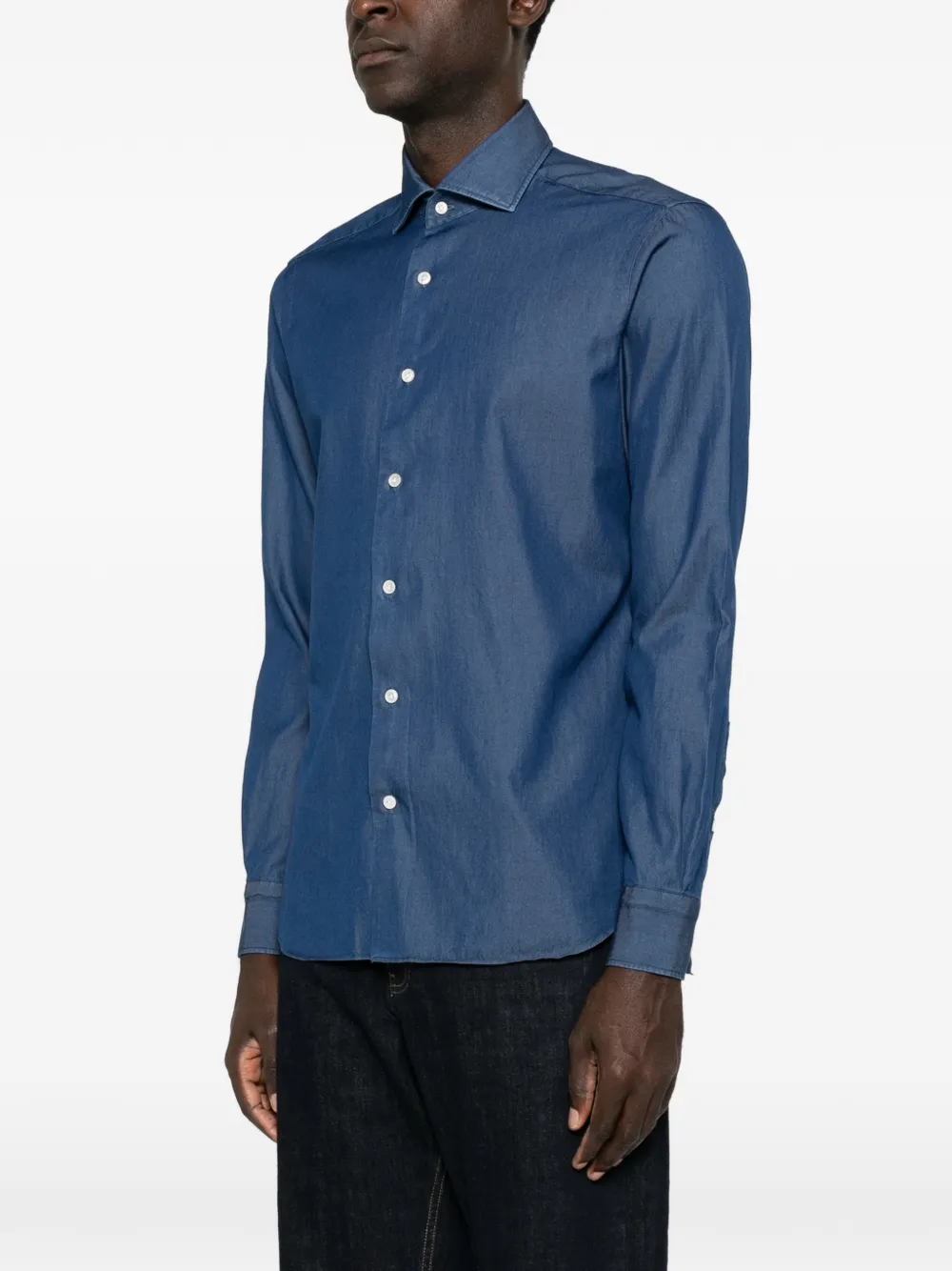 Barba Overhemd met uitgesneden kraag Blauw