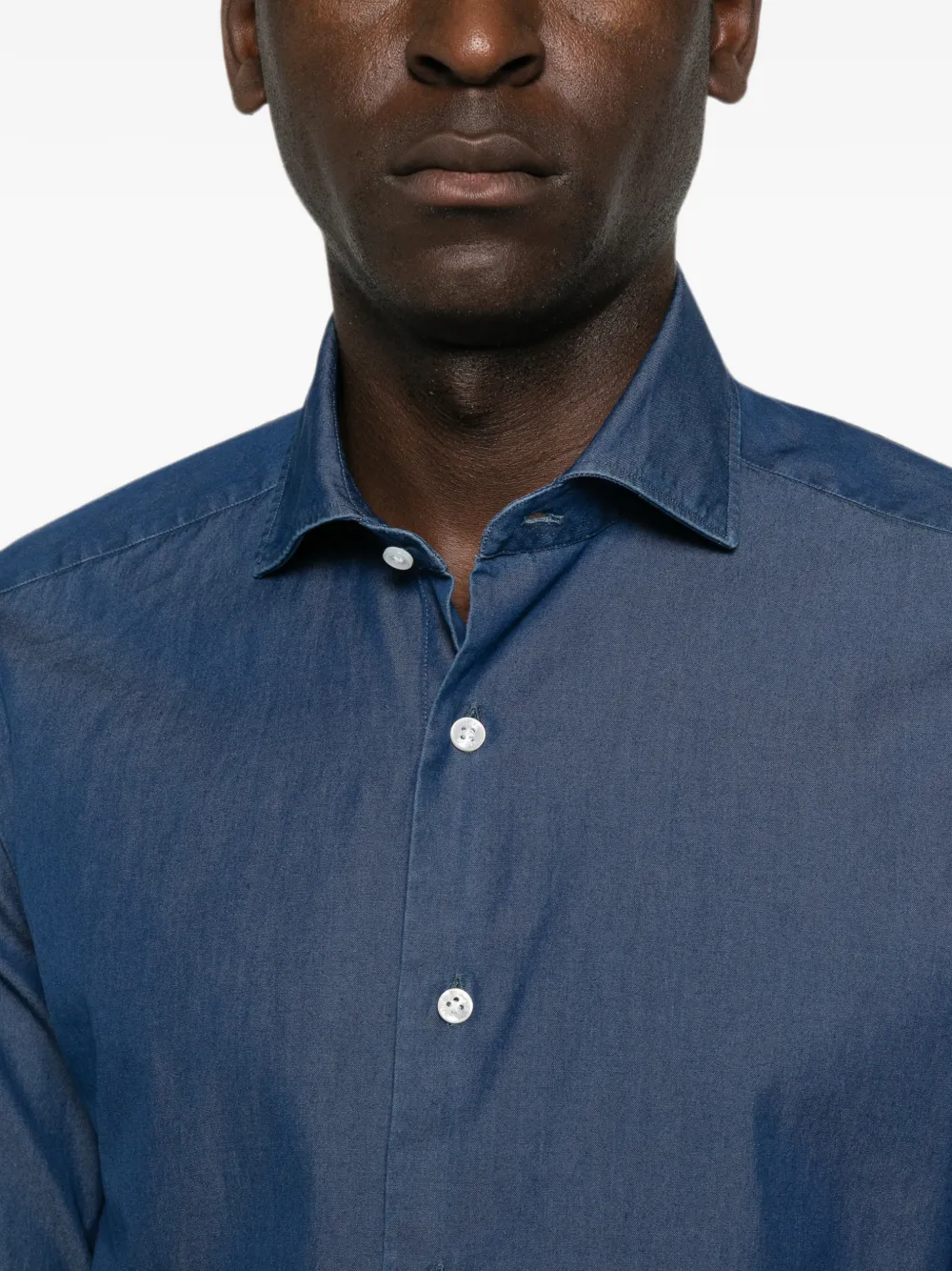 Barba Overhemd met uitgesneden kraag Blauw