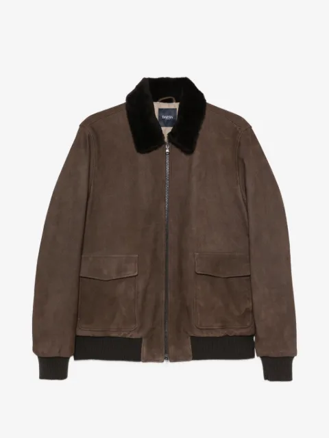 Barba chaqueta Boston de ante de becerro con cuello de borrego
