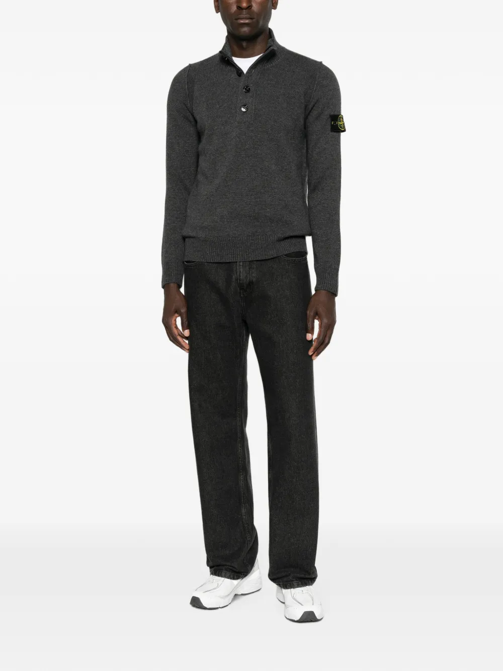 Stone Island logo-patch button-up polo shirt Grijs