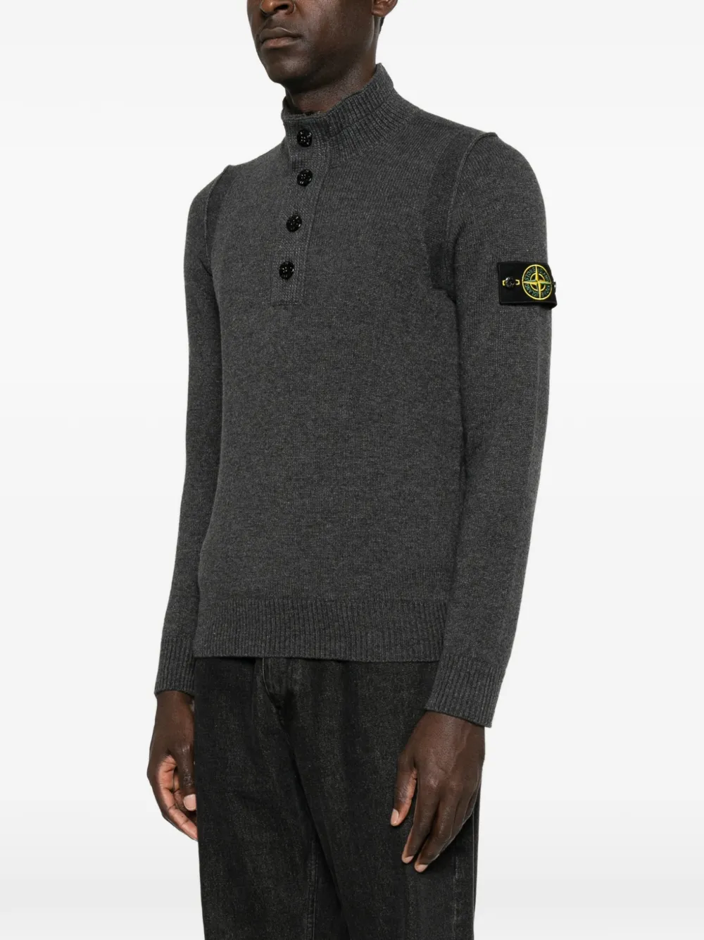 Stone Island logo-patch button-up polo shirt Grijs