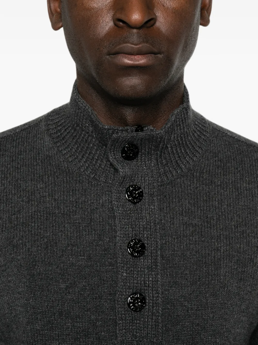 Stone Island logo-patch button-up polo shirt Grijs