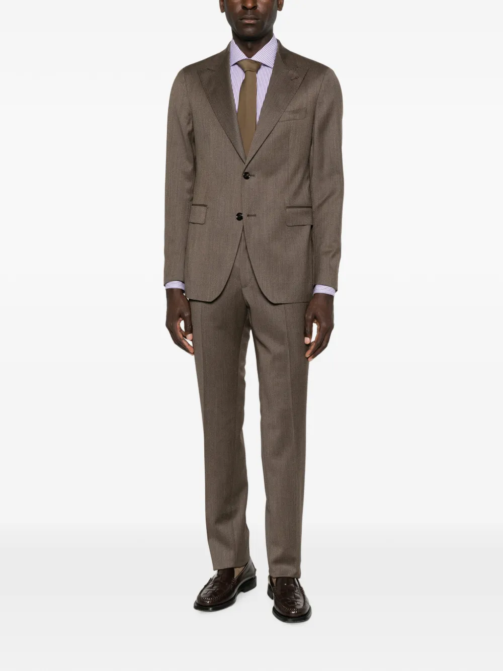 Barba striped-print spread-collar shirt Wit