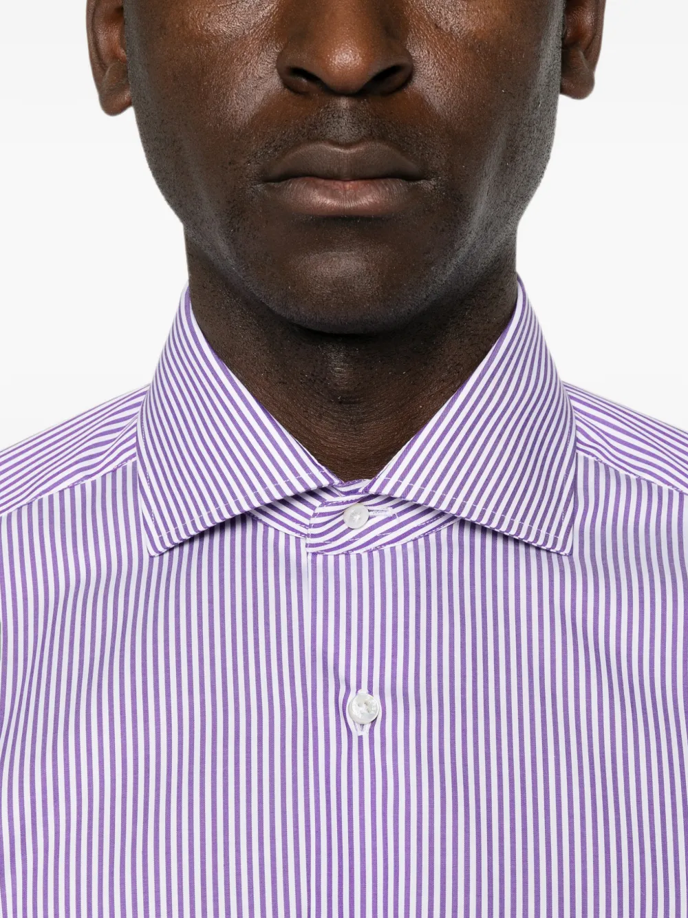 Barba striped-print spread-collar shirt Wit