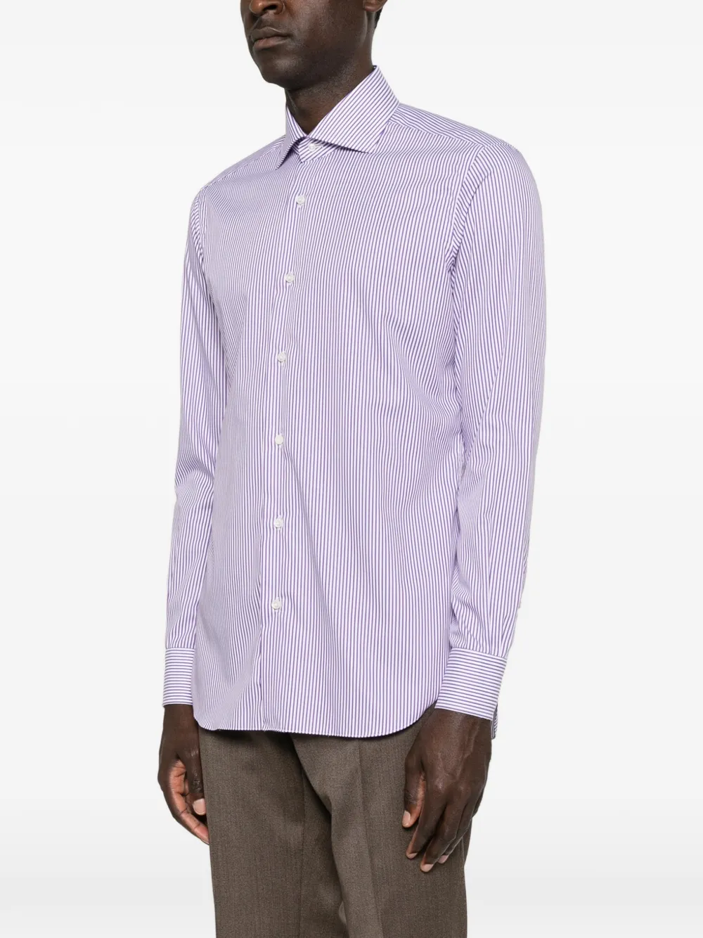 Barba striped-print spread-collar shirt Wit