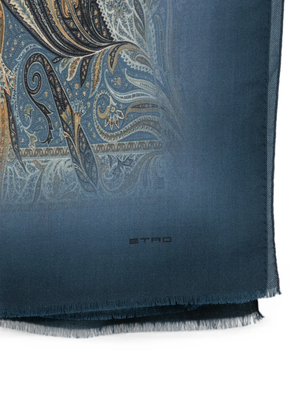 ETRO Sjaal met paisley-print en gerafelde rand Blauw
