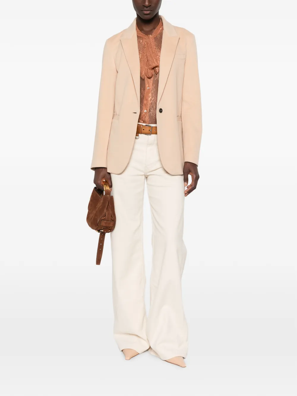 Forte Blazer met enkele rij knopen en puntige revers Beige