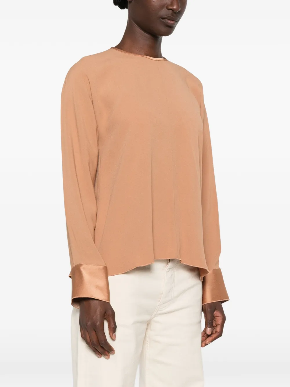Forte Blouse met lange mouwen en satijnen manchetten Bruin