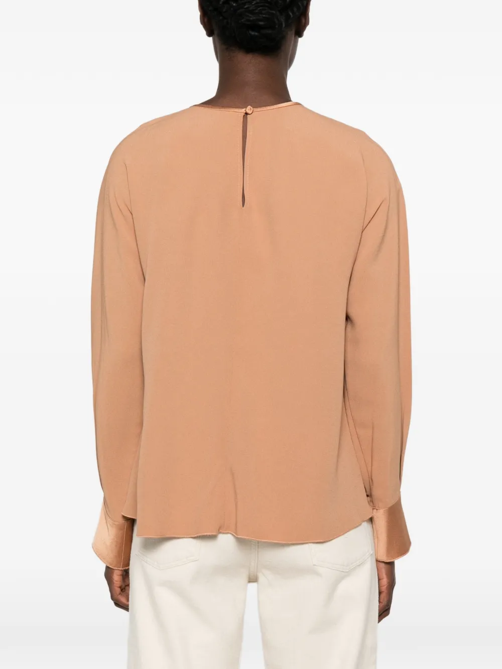 Forte Blouse met lange mouwen en satijnen manchetten Bruin
