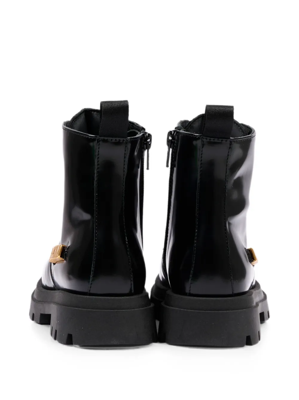 Moschino Kids logo-plaque lace-up boots Zwart