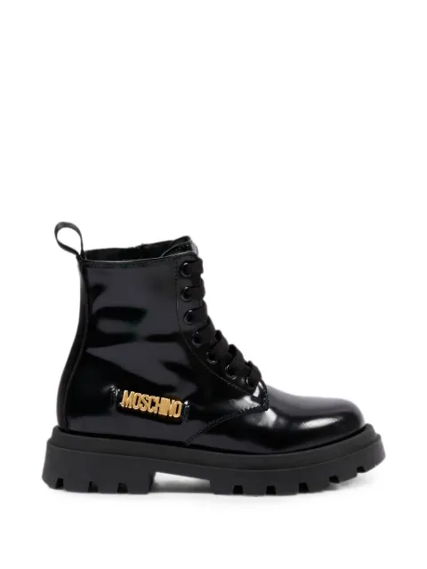 Moschino Kids logo-plaque lace-up boots