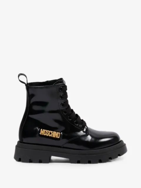 Moschino Kids logo-plaque lace-up boots